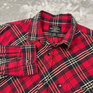 Polo Jeans Co Ralph Lauren Shirt Mens X-Large Red Plaid Light Flannel Cotton